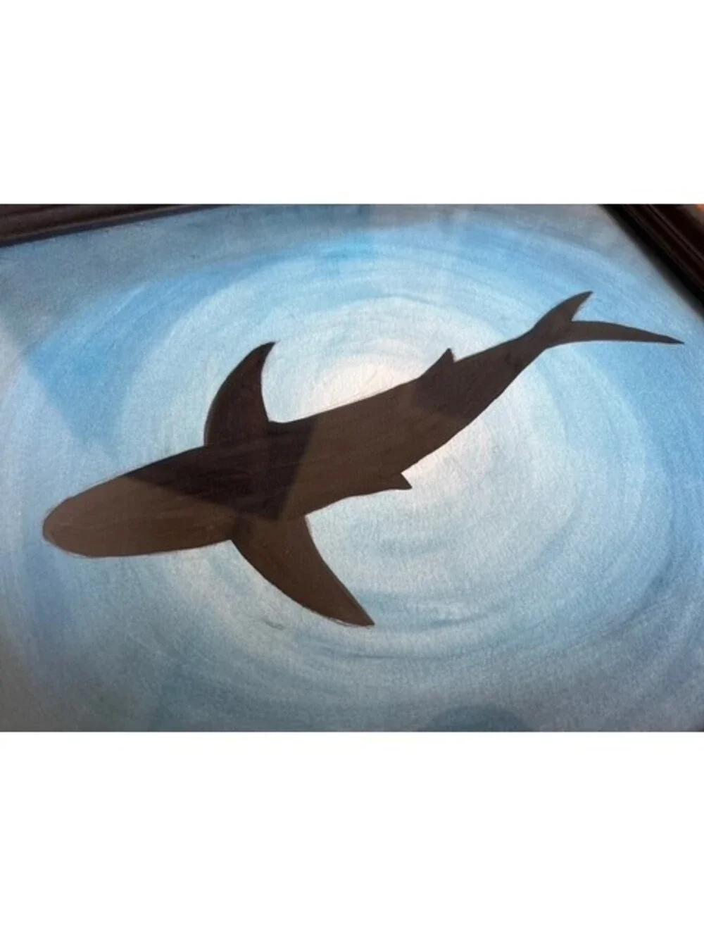 Framed Shark Silhouette Wall Art with Blue Gradient Background